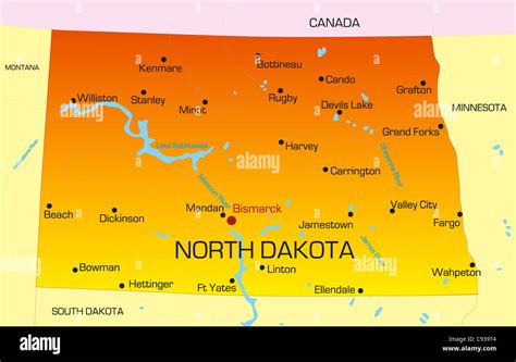 Map of the State of North Dakota, USA .